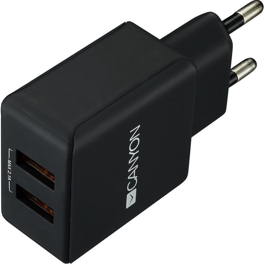 Мережевий зарядний пристрій CANYON H-02 2хUSB Smart IC Black (CNE-CHA03B)