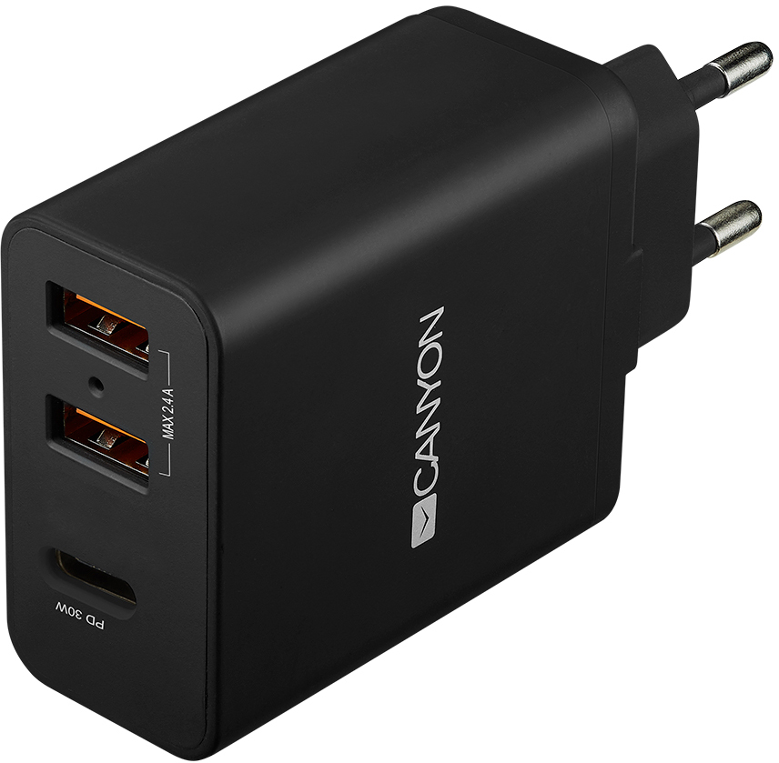 Сетевое зарядное устройство CANYON H-08 2xUSB PD 2.4A Black (CNE-CHA08B) в Киеве