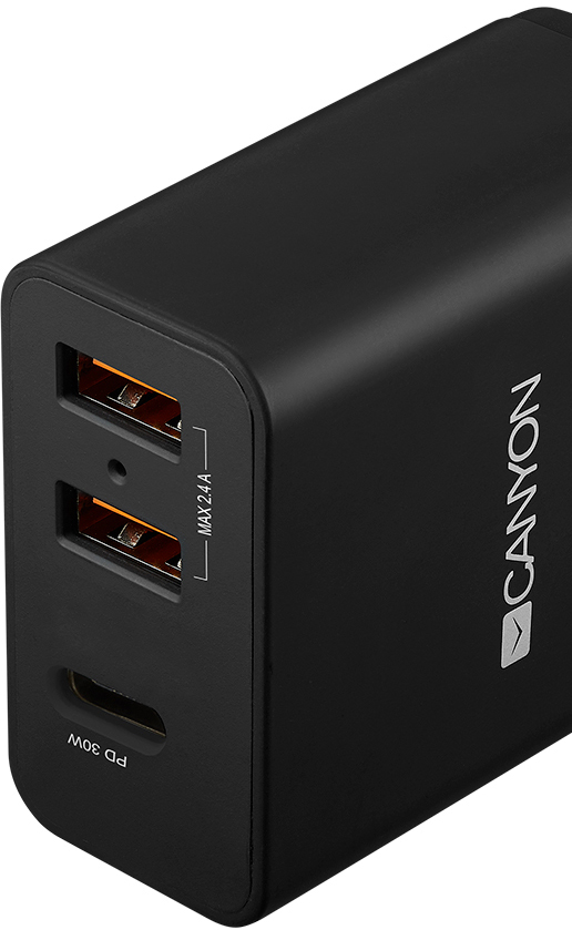 Мережевий зарядний пристрій CANYON H-08 2xUSB PD 2.4A Black (CNE-CHA08B) · 2