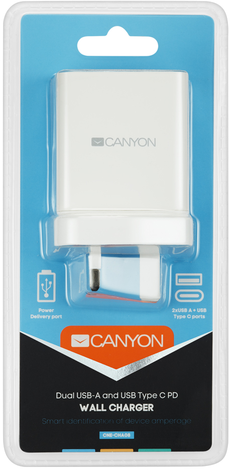 Мережевий зарядний пристрій CANYON H-08 2xUSB PD 2.4A White (CNE-CHA08W) · 3