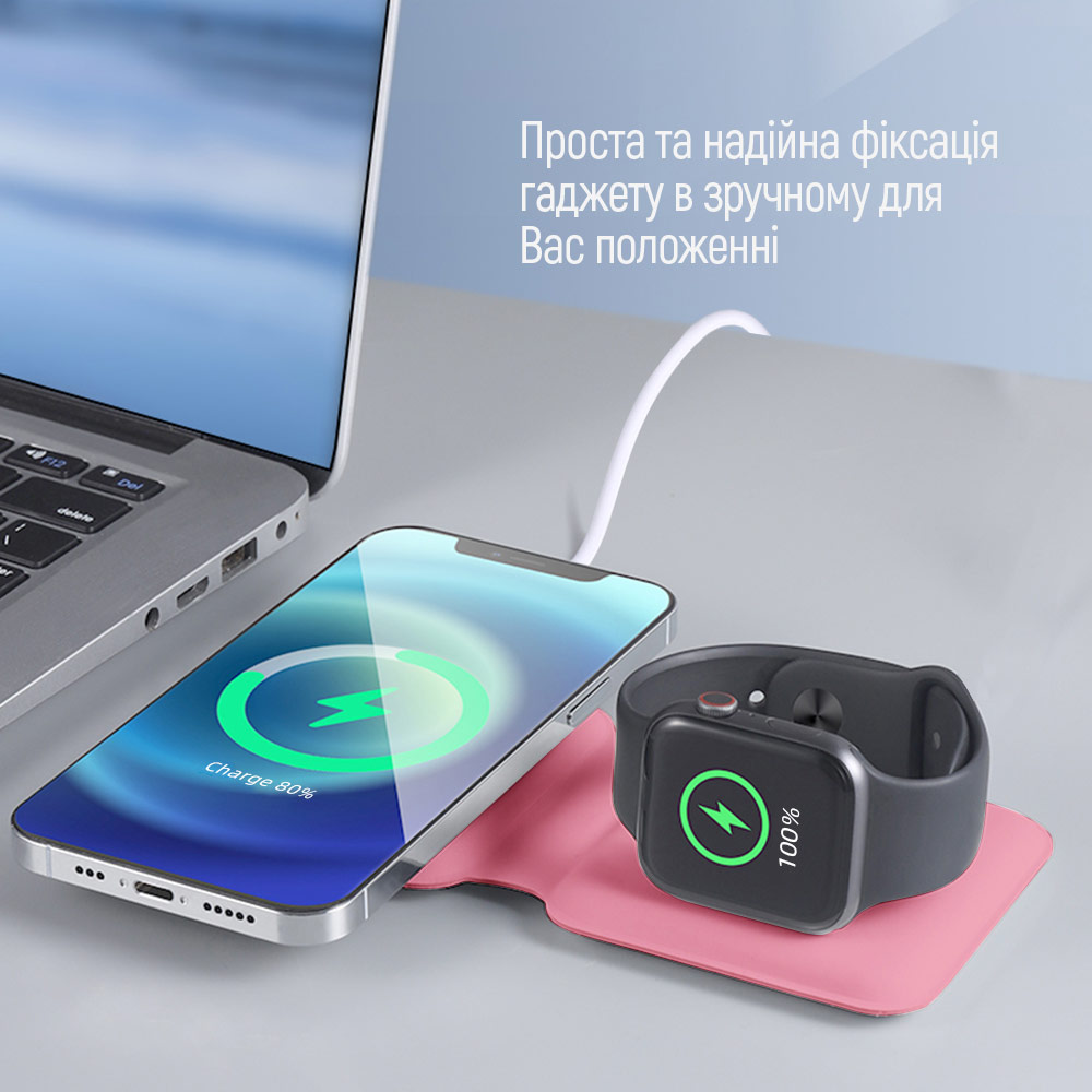 Бездротовий зарядний пристрій СolorWay MagSafe Duo Charger 15W for iPhone (Pink) (CW-CHW32Q-PK) · 4