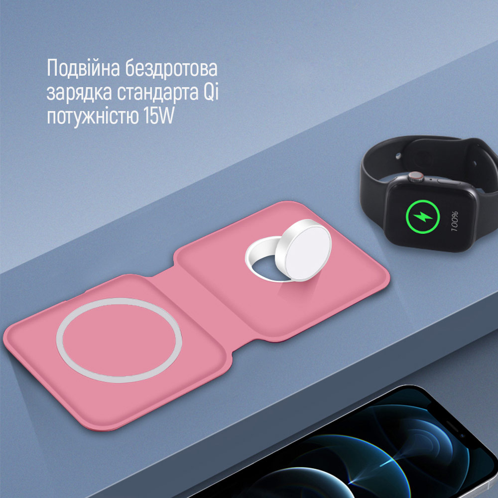 Бездротовий зарядний пристрій СolorWay MagSafe Duo Charger 15W for iPhone (Pink) (CW-CHW32Q-PK) · 5