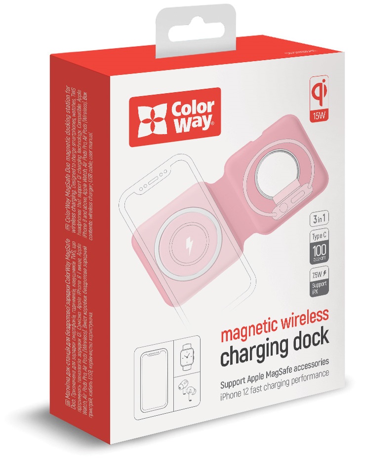 Бездротовий зарядний пристрій СolorWay MagSafe Duo Charger 15W for iPhone (Pink) (CW-CHW32Q-PK) · 2
