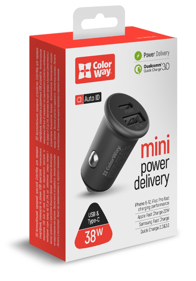 Автомобільний зарядний пристрій Colorway 2USB Type-C PD20W + USB QC3.0 (CW-CHA029PD-GR) · 4