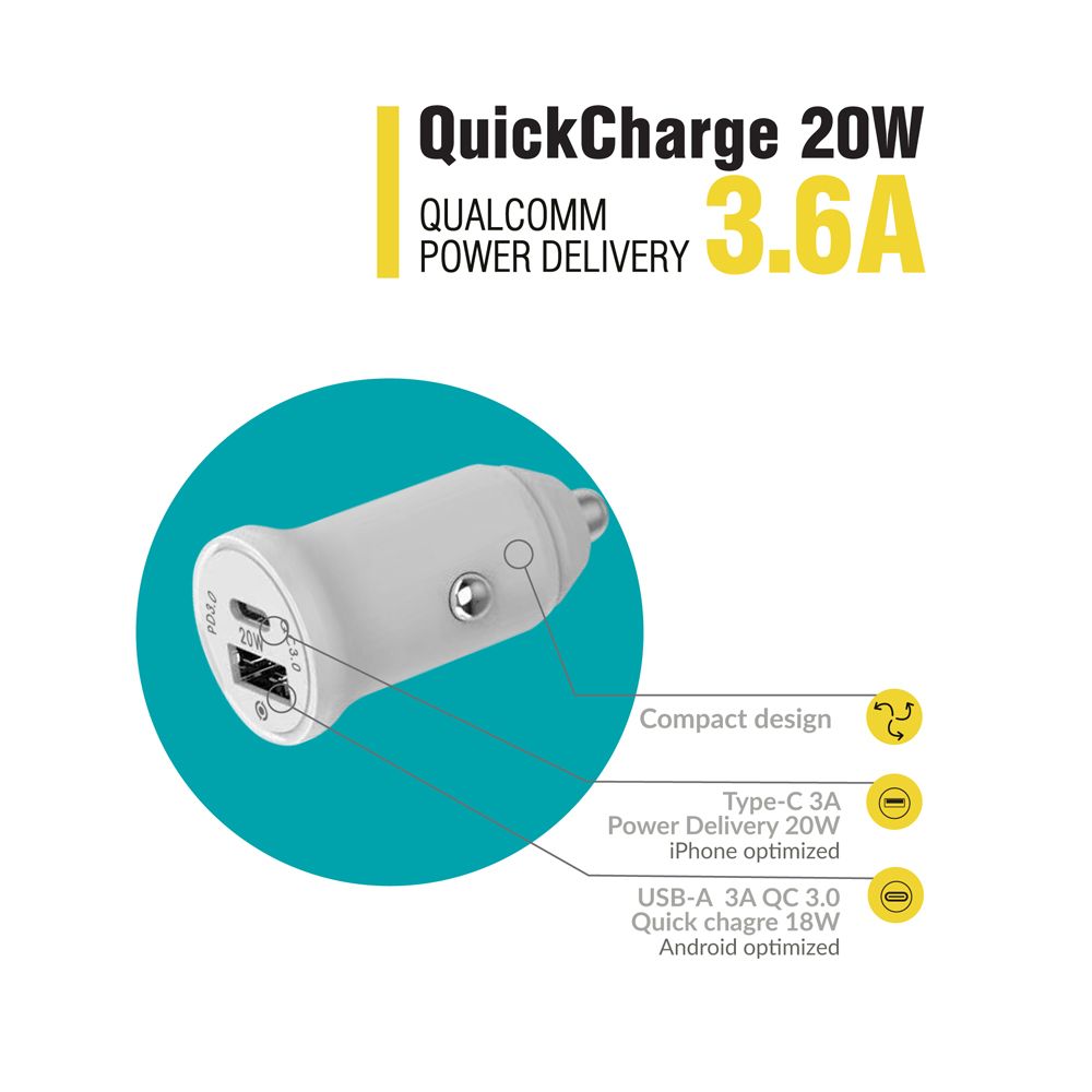 Автомобільний зарядний пристрій Piko CC-302QP (2USB A+C/20W) Білий (1283126509896) · 4
