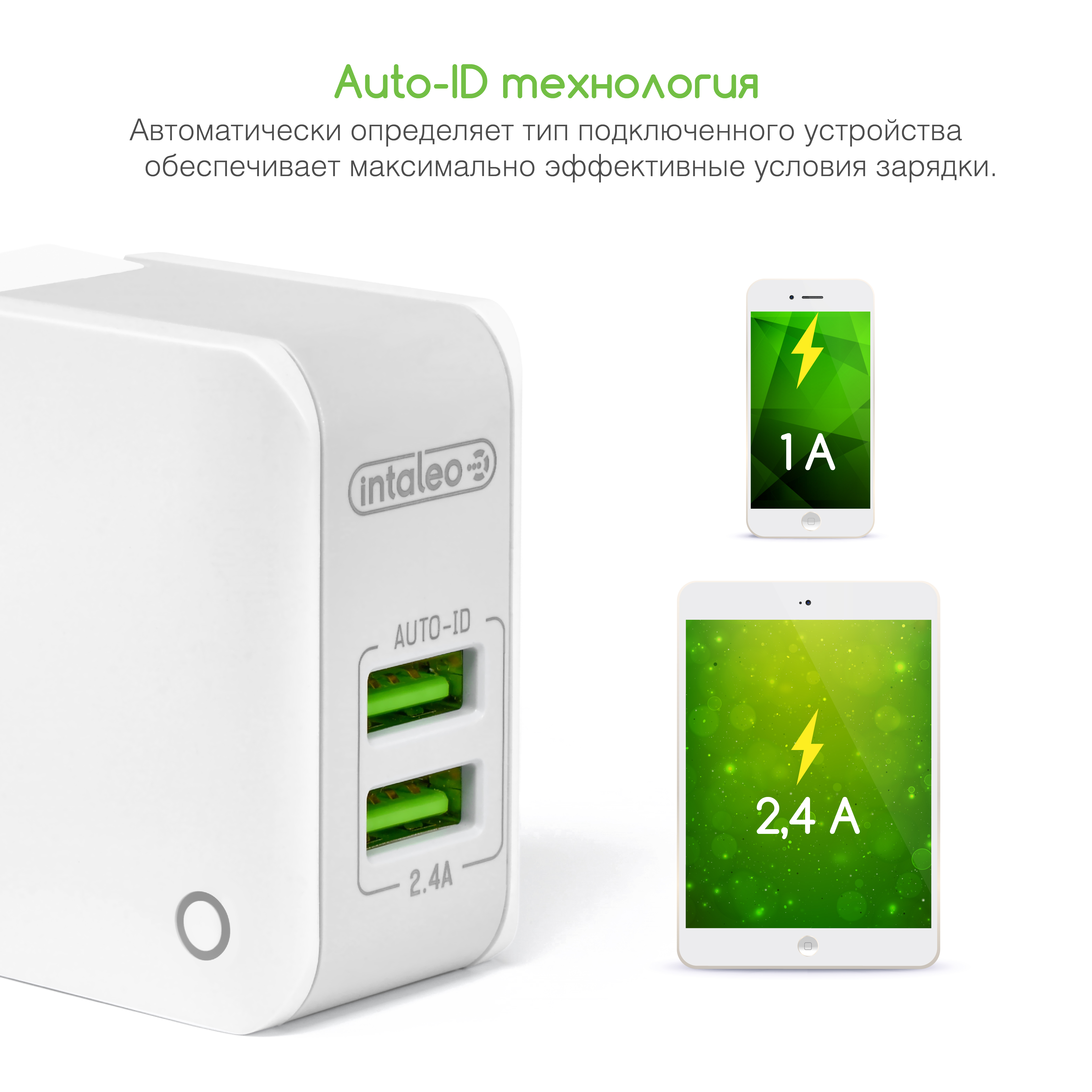 Мережевий зарядний пристрій Intaleo TCA242 2.4A Lightning (білий) · 3