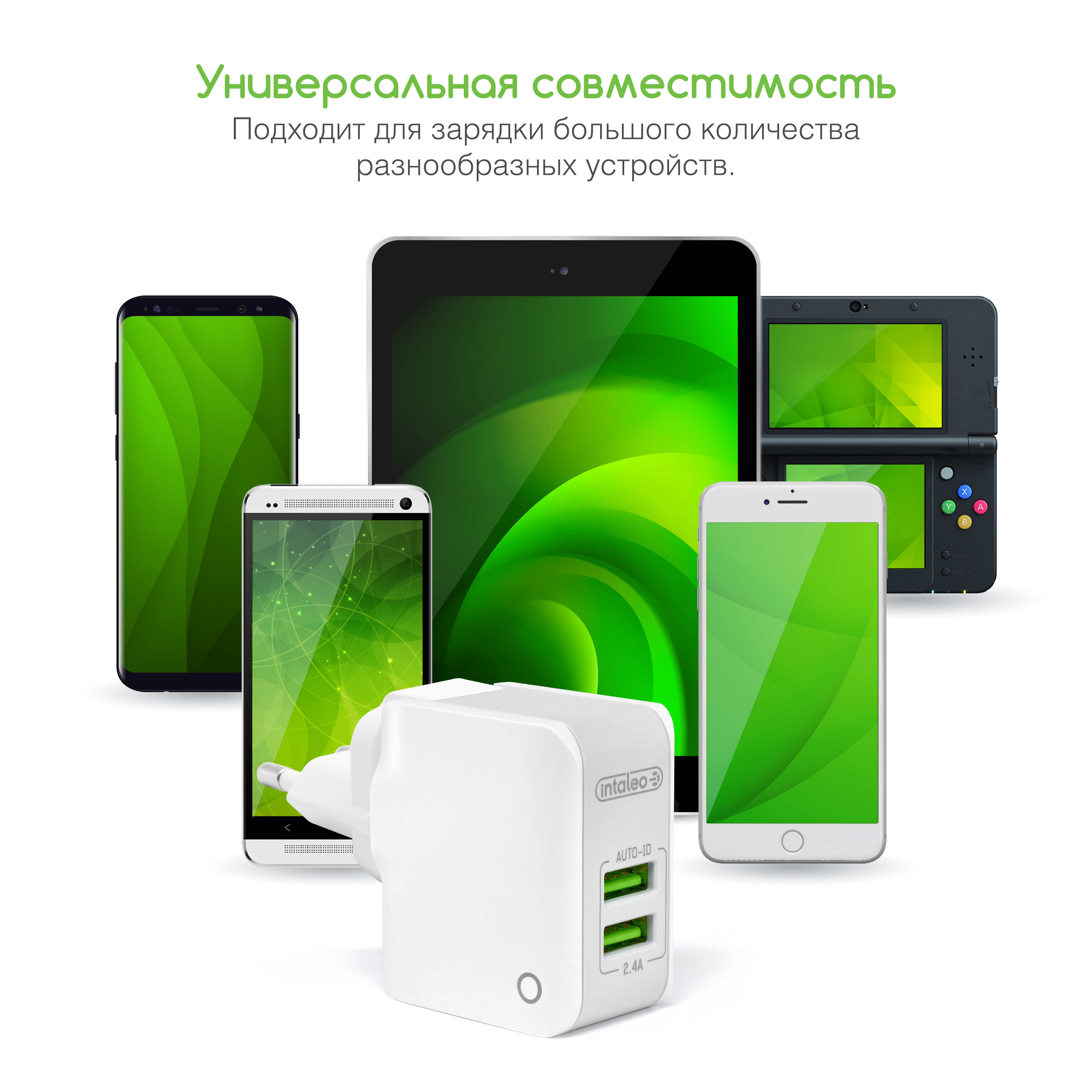 Мережевий зарядний пристрій Intaleo TCA242 2.4A Lightning (білий) · 2
