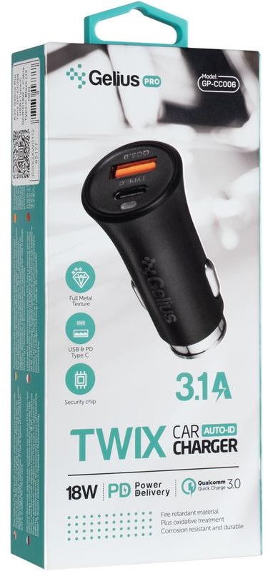 Автомобiльний зарядний пристрiй Gelius Pro Twix GP-CC006 USB+Type-C QC (85175) · 6