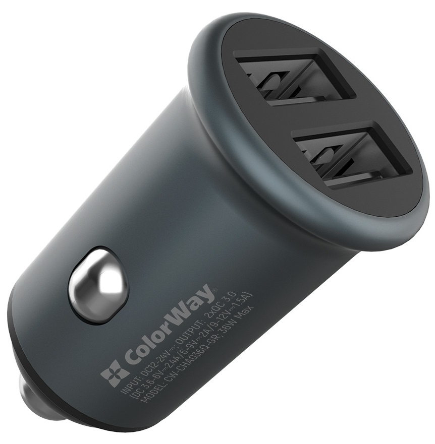 Автомобільний зарядний пристрій COLORWAY 2USB 36W Quick Charge 3.0 Gray (CW-CHA036Q-GR) · 4