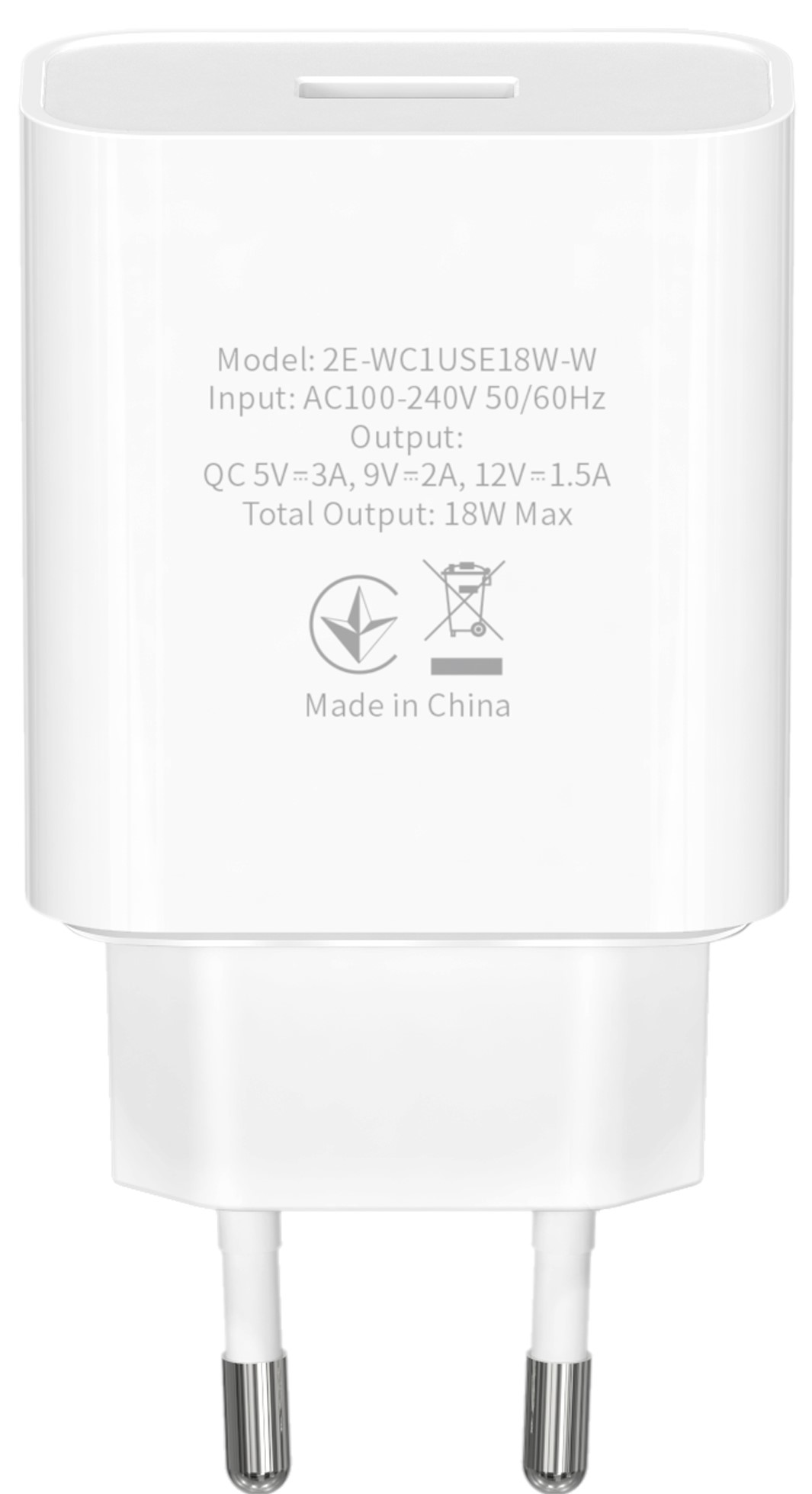 Мережевий зарядний пристрій 2Е USB Wall Charger 18W white (2E-WC1USB18W-W) · 3