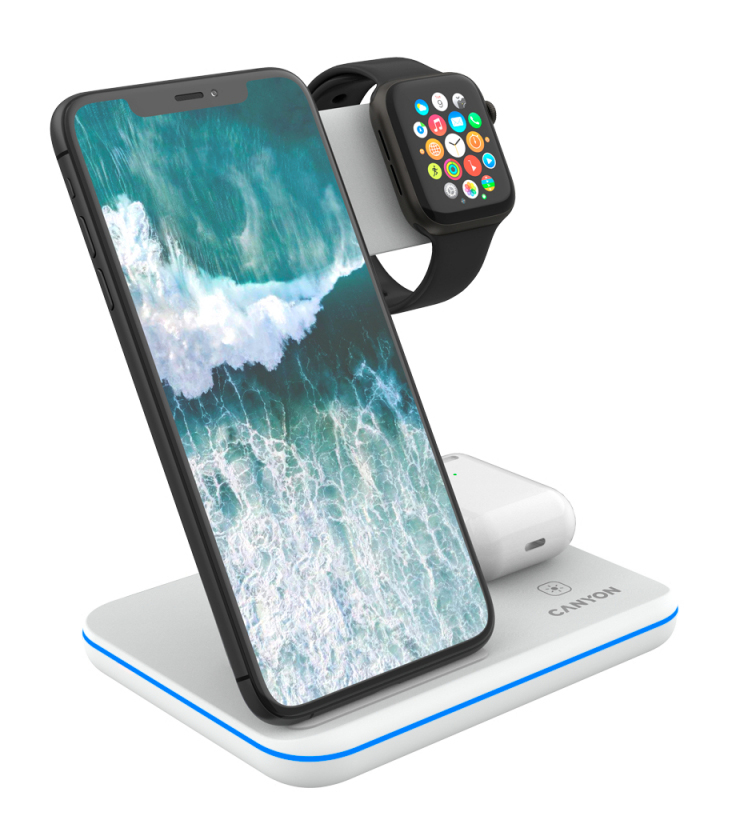 Бездротовий зарядний пристрій 3в1 CANYON WS-303 QI 3A White (CNS-WCS303W) · 2