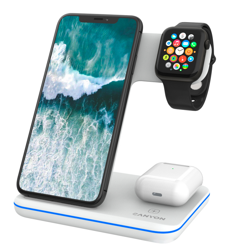 Бездротовий зарядний пристрій 3в1 CANYON WS-303 QI 3A White (CNS-WCS303W) · 3