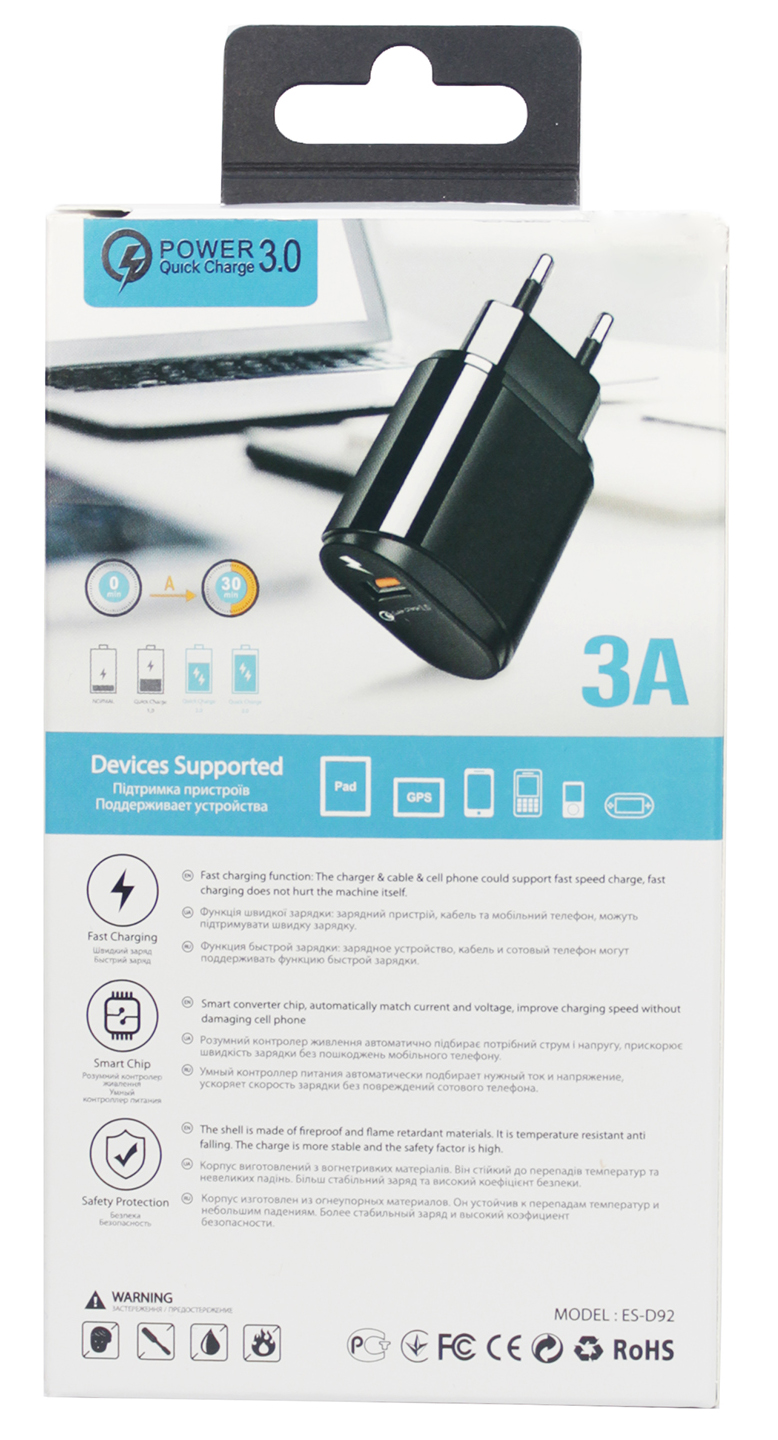Зарядний пристрій PROFIT ES-D92 QC3.0 USBA+Lightning Black · 6