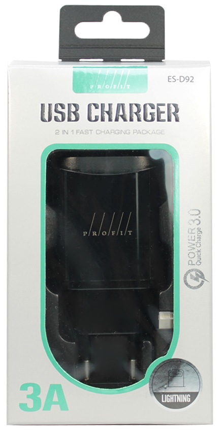 Зарядний пристрій PROFIT ES-D92 QC3.0 USBA+Lightning Black · 4