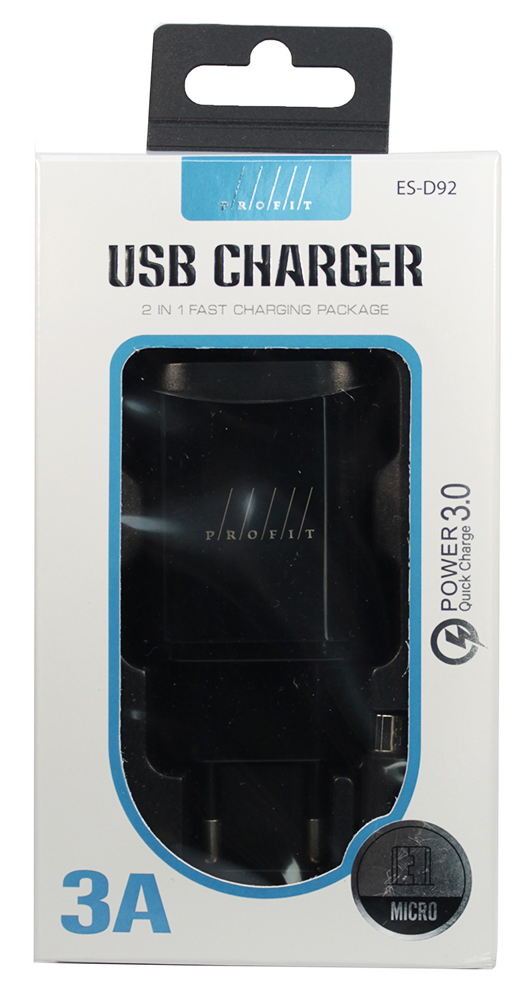 Зарядний пристрій PROFIT ES-D92 QC3.0 USBA+Micro USB Black · 3