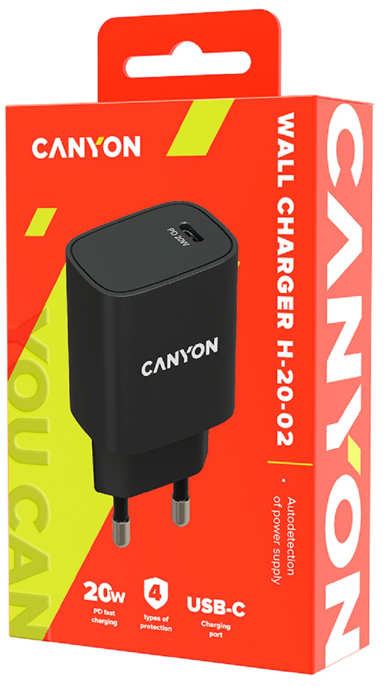 Мережевий зарядний пристрій CANYON H-20-02 PD USB-C 20W Black (CNE-CHA20B02) · 3