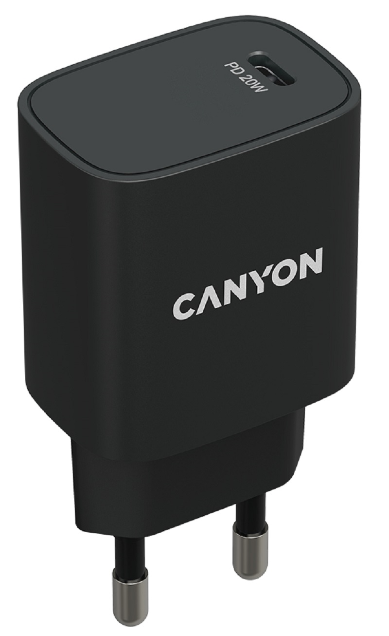 Мережевий зарядний пристрій CANYON H-20-02 PD USB-C 20W Black (CNE-CHA20B02) в Києві