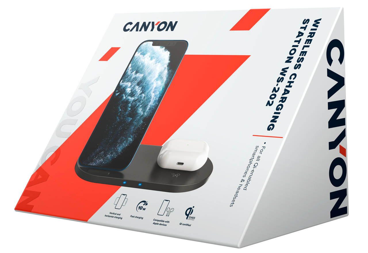 Бездротовий зарядний пристрій 2в1 CANYON WS-202 QI Black (CNS-WCS202B) · 3
