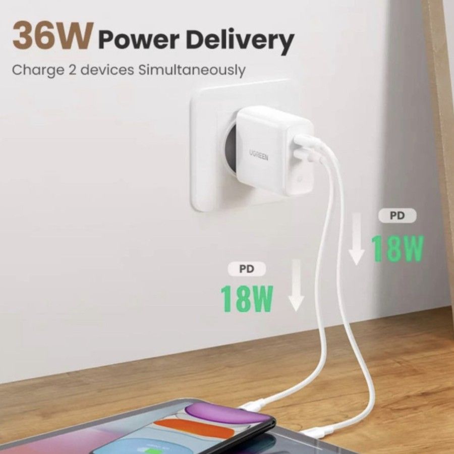 Мережевий зарядний пристрій UGREEN CD199 36W PD Fast Charger EU White (70264) · 3