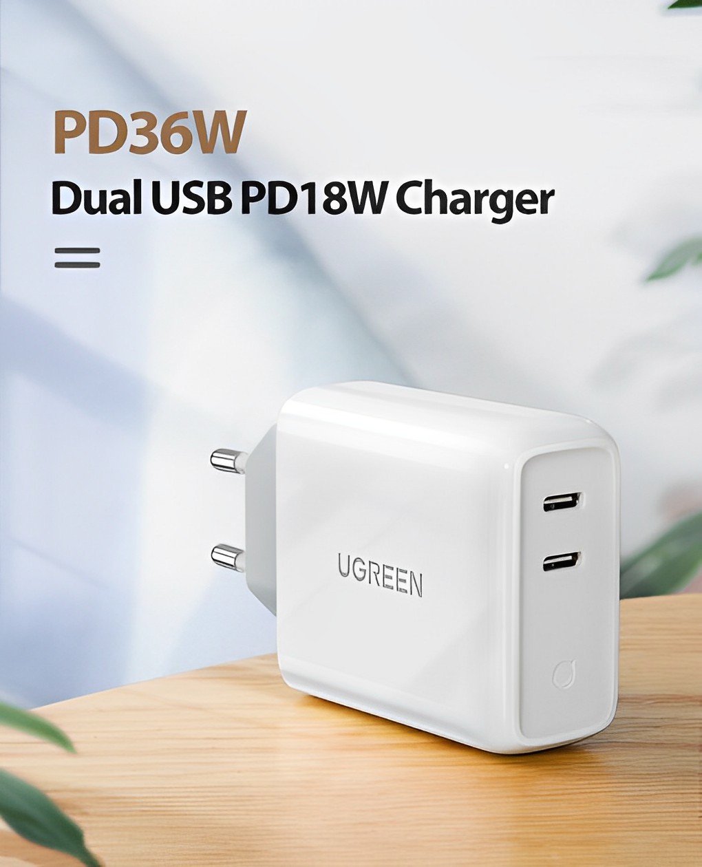 Мережевий зарядний пристрій UGREEN CD199 36W PD Fast Charger EU White (70264) · 2