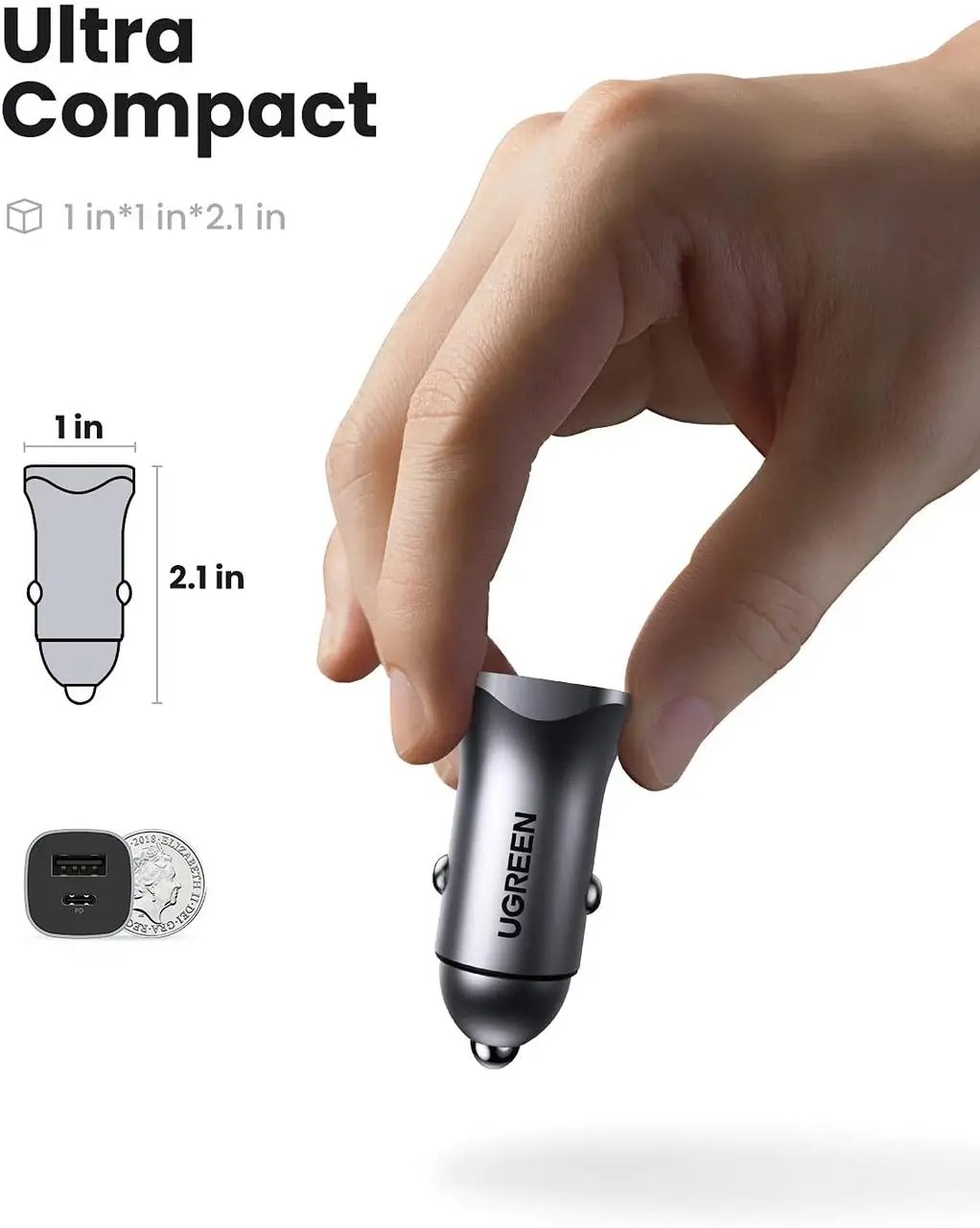 Автомобільний зарядний пристрій UGREEN CD130 Dual USB Car Charger 20W (30780) · 4