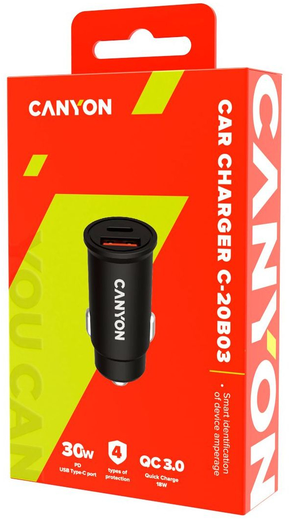 Автомобільний зарядний пристрій CANYON PD 30W/QC3.0 18W (CNS-CCA20B03) · 3