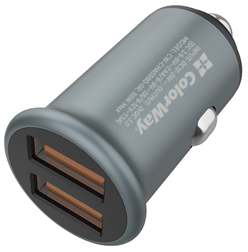 Автомобільний зарядний пристрій COLORWAY 2USB 36W Quick Charge 3.0 Gray (CW-CHA036Q-GR) · 2