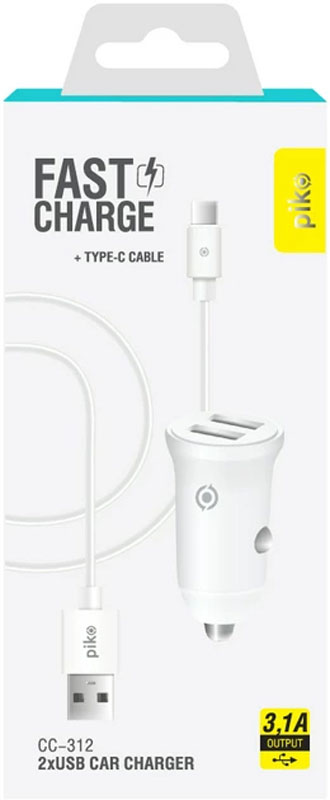 Автомобільний зарядний пристрій PIKO CC-312 2xUSB 1A White (1283126538803) · 3
