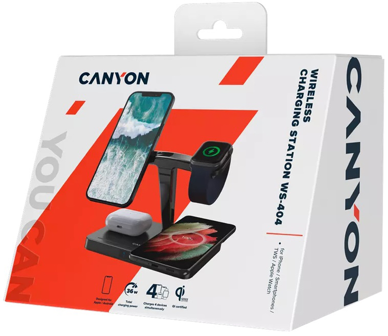 Бездротовий зарядний пристрій 4в1 CANYON WS-404 QI Black (CNS-WCS404B) · 3