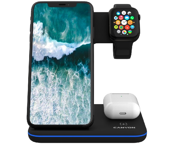 Бездротовий зарядний пристрій 3в1 CANYON WS-303 QI Black (CNS-WCS303B) · 3