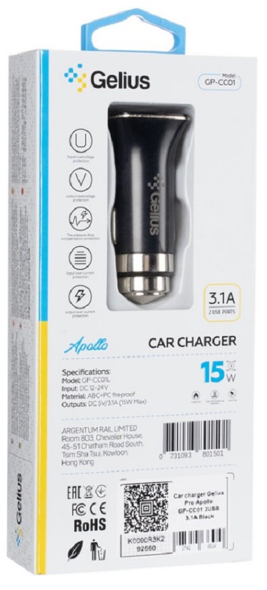 Автомобільний зарядний пристрій GELIUS Pro Apollo GP-CC01 2USB 15W Black (92660) · 3