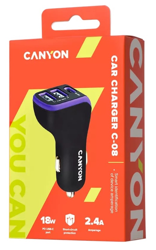 Автомобільний зарядний пристрій CANYON Universal 3xUSB Black/Violet (CNE-CCA08PU) в Києві