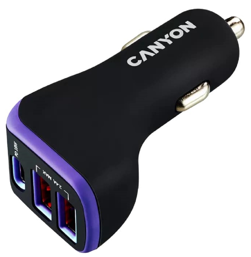 Автомобільний зарядний пристрій CANYON Universal 3xUSB Black/Violet (CNE-CCA08PU) · 2