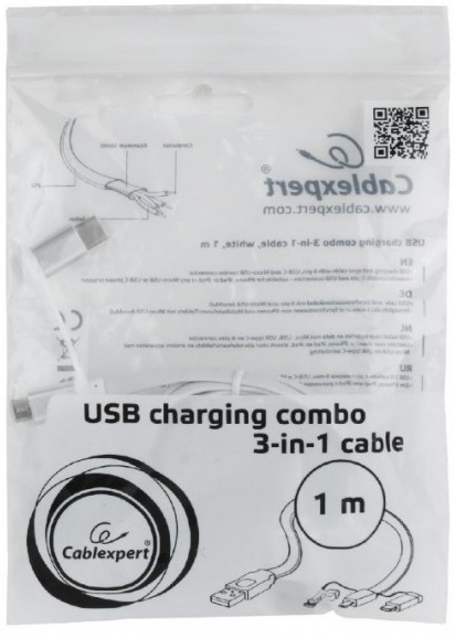 Кабель Cablexpert 1m 3-in-1 USB - microUSB/USB Type C/Lightning (CC-USB2-AMLM32-1M-W) · 3