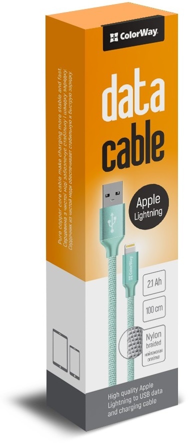 Кабель Colorway USB - Apple Lightning 1м 2.1А Mint (CW-CBUL004-MT) · 2