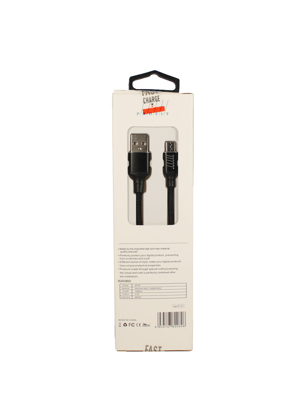 Кабель Profit QY-03 Micro USB 1m 2,4A Black · 3