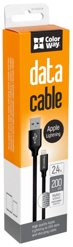 УЦІНКА! Кабель Colorway USB - Apple Lightning/2м/2.4А/К Чорний (2009864680210) в Києві