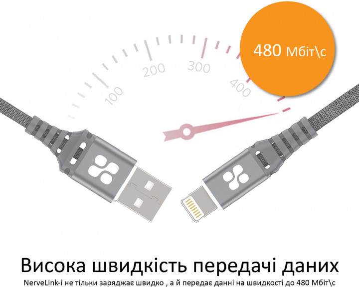 Кабель Promate Nervelink-i Lightning/1,2А/2A/К Grey · 2