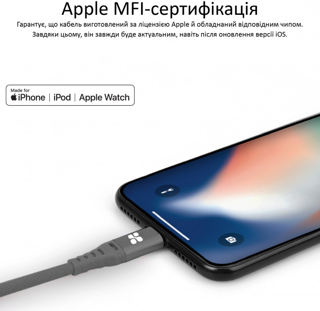 Кабель Promate Nervelink-i Lightning/1,2А/2A/К Grey · 6
