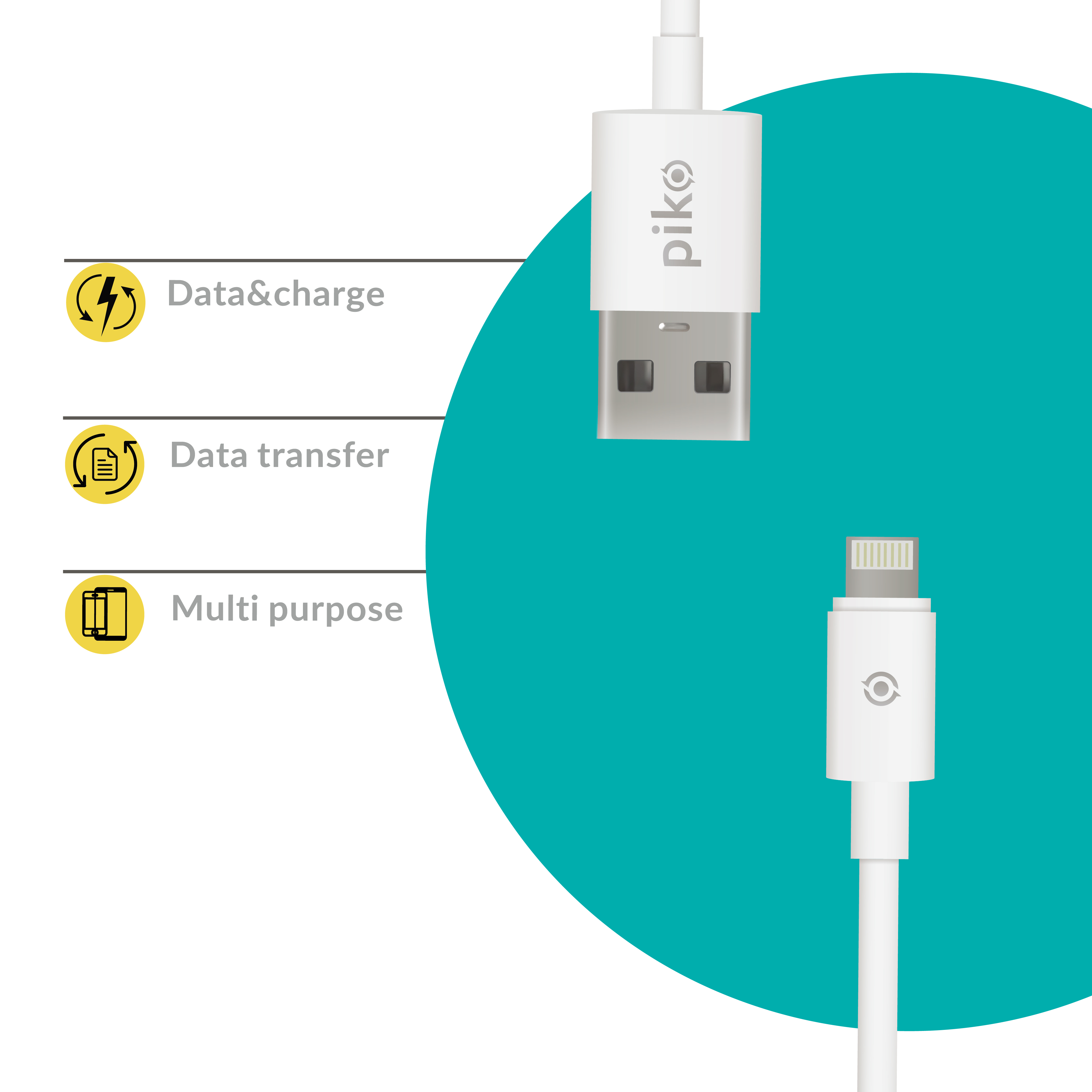 Кабель Piko CB-UL11 USB-Lightning/1,2м/К/Білий · 2
