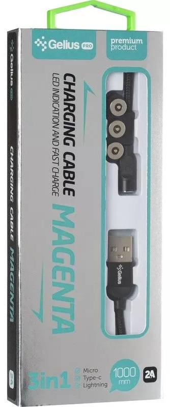 Кабель Gelius Magenta GP-UC-U013u 3в1 (2А), Чорний · 6