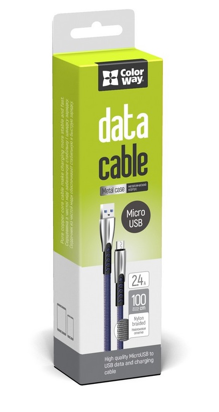 Кабель Colorway USB - MicroUSB (zinc alloy) 2.4А/П/1м синій (CW-CBUM011-BL) · 3