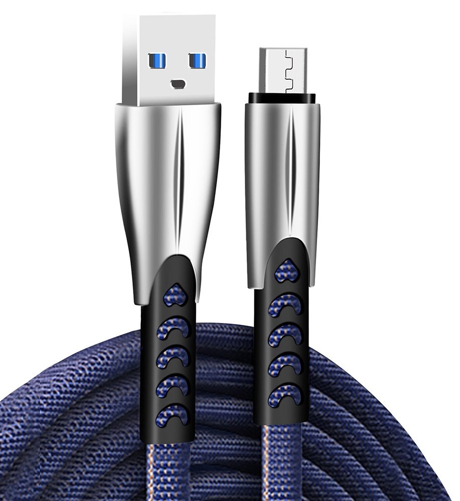 Кабель Colorway USB - MicroUSB (zinc alloy) 2.4А/П/1м синій (CW-CBUM011-BL) · 2