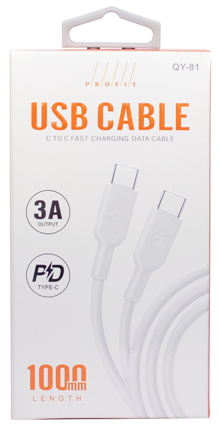 Кабель Profit QY-81 Type-C to Type-C 1m PD3A White · 2