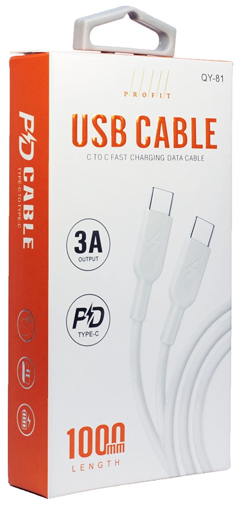 Кабель Profit QY-81 Type-C to Type-C 1m PD3A White · 3