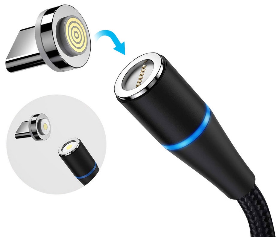 Кабель Colorway USB - 3в1 Magnetic Data/Quick Charge 2.4А 1м Чорний (CW-CBUU038-BK) · 2
