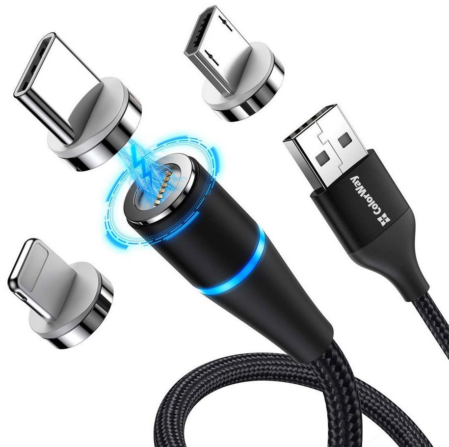 Кабель Colorway USB - 3в1 Magnetic Data/Quick Charge 2.4А 1м Чорний (CW-CBUU038-BK) · 4