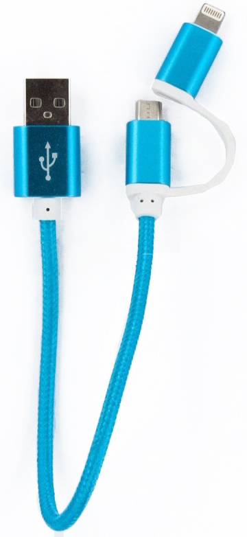 УЦІНКА! Кабель Dengos 2в1 Micro USB/Lightning 0.2 м (NTK-LM-SHRT-MT-BLUE) (2009864680463) в Києві