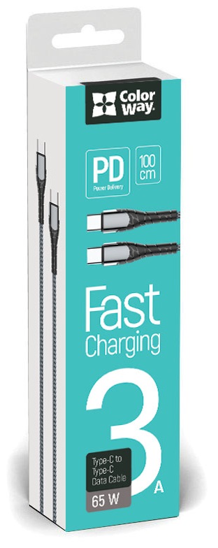 Кабель Colorway Type-C - Type-C (PD Fast Charging 65W) 3.0А 1м сірий (CW-CBPDCC040-GR) · 4