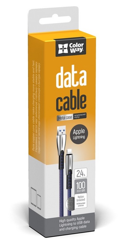 Кабель Colorway USB - Apple Lightning (zinc alloy) 2.4а 1м синій (CW-CBUL010-BL) · 3